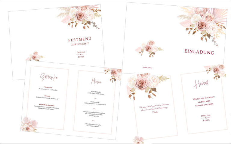 Layout Einladung und Menükarte Hochzeit - Belinda Walker